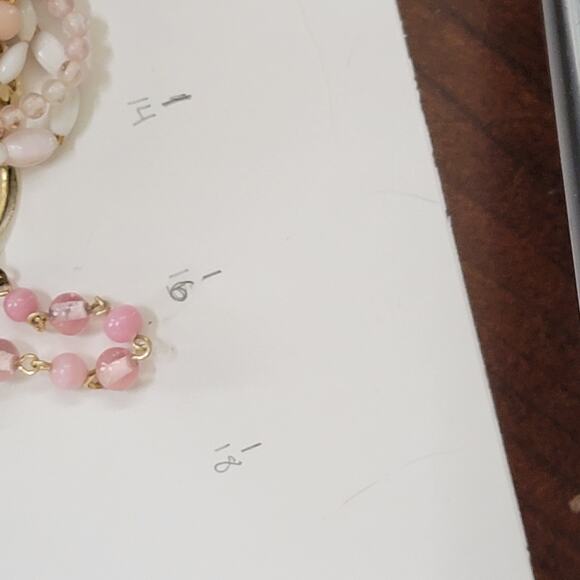 Vintage Pink White & Gold Multi-Strand Beaded Necklace with Layered Design Style - Picture 10 of 10